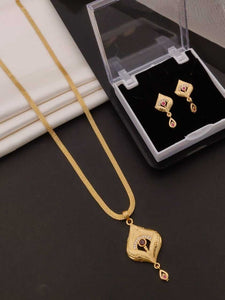 High gold plated AD diamond studed forming pendent set with earring - Roshan
