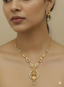 Micro Gold Plated AD Diamond Studded Fancy Forming Necklace with Earrings for Women