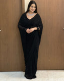 Premium Party Wear Pure Georgette Saree with Original Black Beads Work