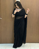 Premium Party Wear Pure Georgette Saree with Original Black Beads Work
