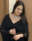 Premium Party Wear Pure Georgette Saree with Original Black Beads Work