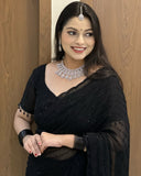 Premium Party Wear Pure Georgette Saree with Original Black Beads Work