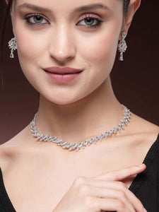 Rhodium-Plated American Diamond Studded Jewellery Set