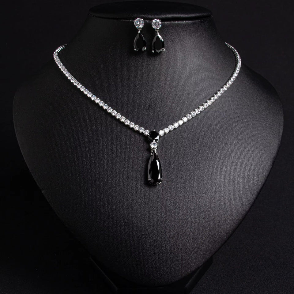 Classic Crystal Drop Shape Necklace Set with Drop Earrings – Elegant Fashion Jewelry for Women