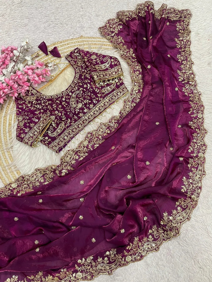 Fendy Satin Saree with 3mm Sequin Embroidery & Heavy Border