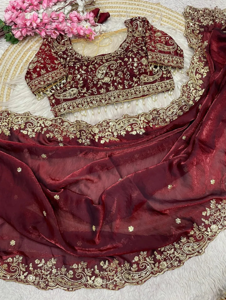 Fendy Satin Saree with 3mm Sequin Embroidery & Heavy Border