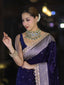 Banarasee Handloom Mashru Silk Saree With Buti Design Zari Border & Lace-Violet