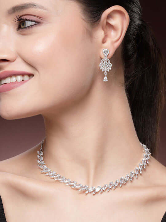 Rhodium-Plated American Diamond Studded Jewellery Set