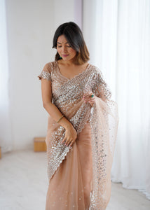 Designer Soft Net Sequin Work Saree with Blouse