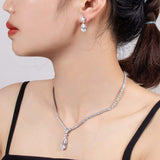 Classic Crystal Drop Shape Necklace Set with Drop Earrings – Elegant Fashion Jewelry for Women
