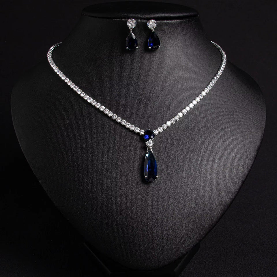Classic Crystal Drop Shape Necklace Set with Drop Earrings – Elegant Fashion Jewelry for Women