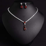 Classic Crystal Drop Shape Necklace Set with Drop Earrings – Elegant Fashion Jewelry for Women