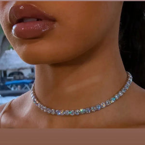 Luxury silver diamond tennis necklace 3mm medium size stone