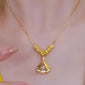 18k Gold Plated Beaded Beats Dancing Zircon Diamond Lucky Ginkgo Leaf Necklace