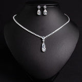 Classic Crystal Drop Shape Necklace Set with Drop Earrings – Elegant Fashion Jewelry for Women