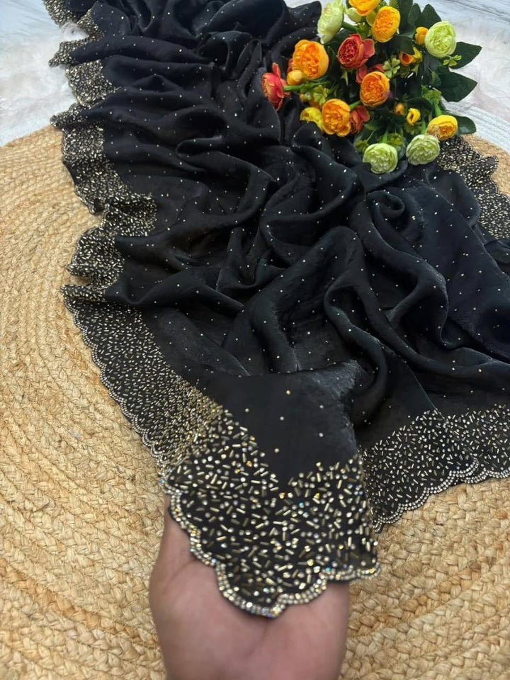 Fendi Space Silk Saree with All-Over Jarkan Work