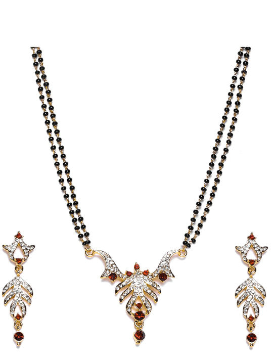 Gold Plated Leafy Designer Mangalsutra Set with Austrian Crystals for Women