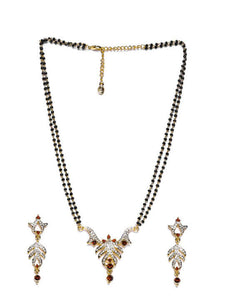 Gold Plated Leafy Designer Mangalsutra Set with Austrian Crystals for Women