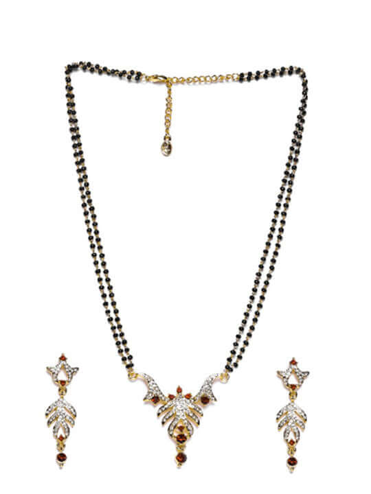 Gold Plated Leafy Designer Mangalsutra Set with Austrian Crystals for Women