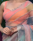 Multicolor Soft Organza Silk Designer Saree