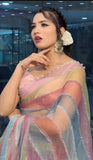 Multicolor Soft Organza Silk Designer Saree