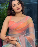 Multicolor Soft Organza Silk Designer Saree