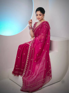 Soft Space Silk Designer Saree with Zari & Sequence Embroidery and Full Stitched Blouse