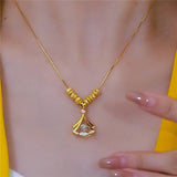 18k Gold Plated Beaded Beats Dancing Zircon Diamond Lucky Ginkgo Leaf Necklace