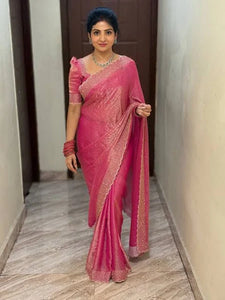 Fendi Space Silk Saree with All-Over Jarkan Work