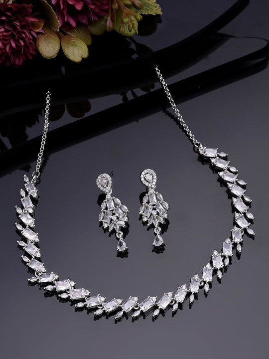 Rhodium-Plated American Diamond Studded Jewellery Set
